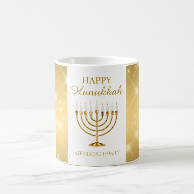 Mug Gold and White Menorah Jewish Holiday Hanukkah (Centre)