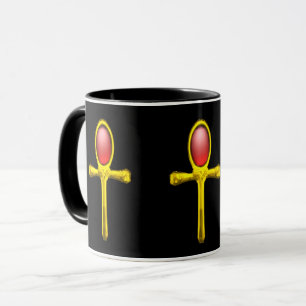 Mug GOLD ANKH, RED TALISMAN EGYPTIAN JEWEL Black