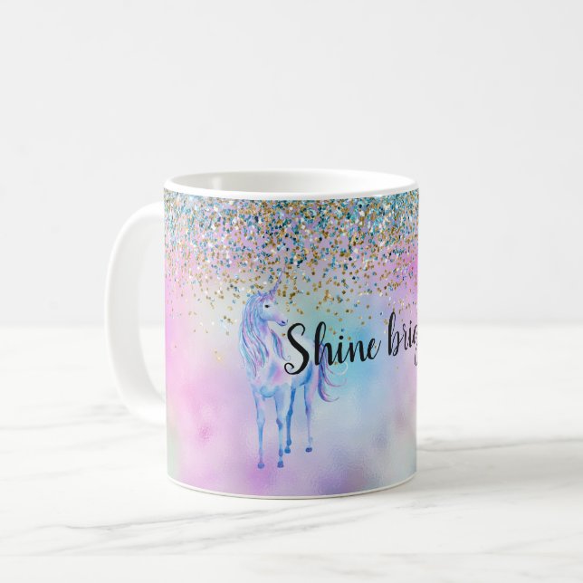 Mug Gold Aqua Parties scintillant Purple Unicorn Étinc (Devant gauche)