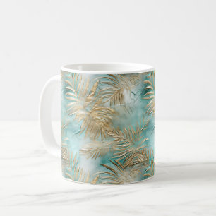 Mug Gold Aqua White Feuilles tropicaux