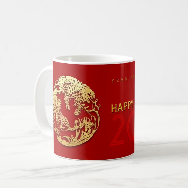 Mug Gold Chine Tiger coupé en papier Année Choisir la  (Devant gauche)