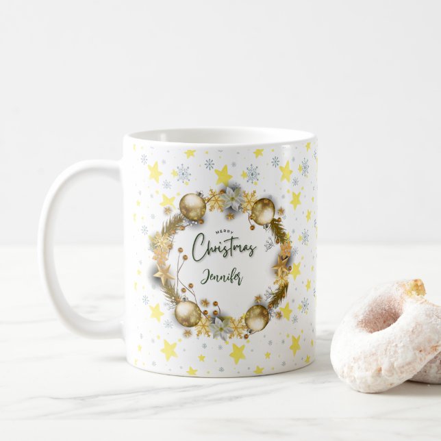 Mug Gold de couronne de Noël personnalisé (Avec donut)