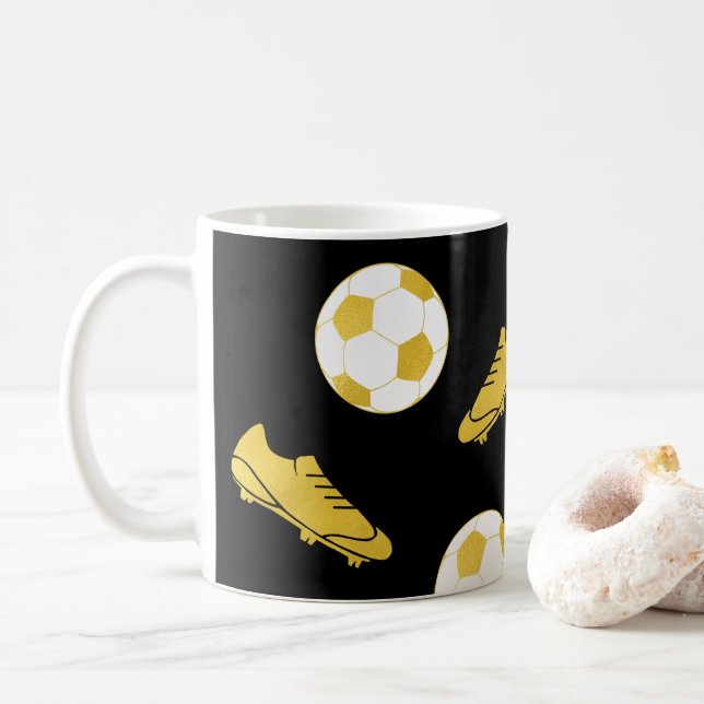 Mug Gold Elegant Classic Soccer Nettoie Ball Black (Avec donut)