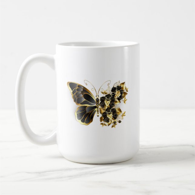 Mug Gold flower Butterfly with Black Orchid (Gauche)