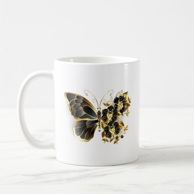 Mug Gold flower Butterfly with Black Orchid (Gauche)