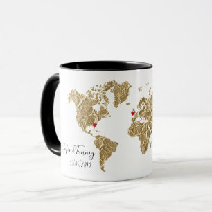 Mug Gold Foil World Map avec des coeurs amovibles coup
