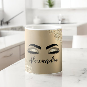 Mug Gold Glitter Sparkle Eyelashes Monogram