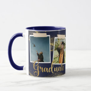 Mug Gold Graduate Photo Nom Bleu Graduation