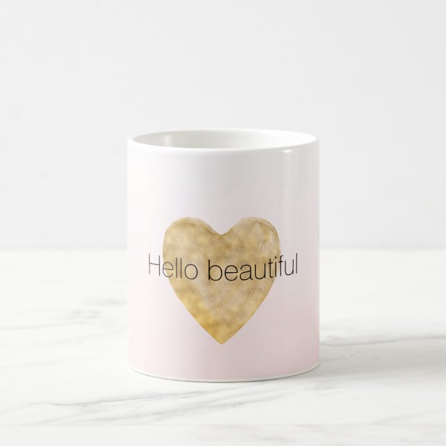Mug Gold Heart Blush Pink Ombre Bonjour belle (Centre)
