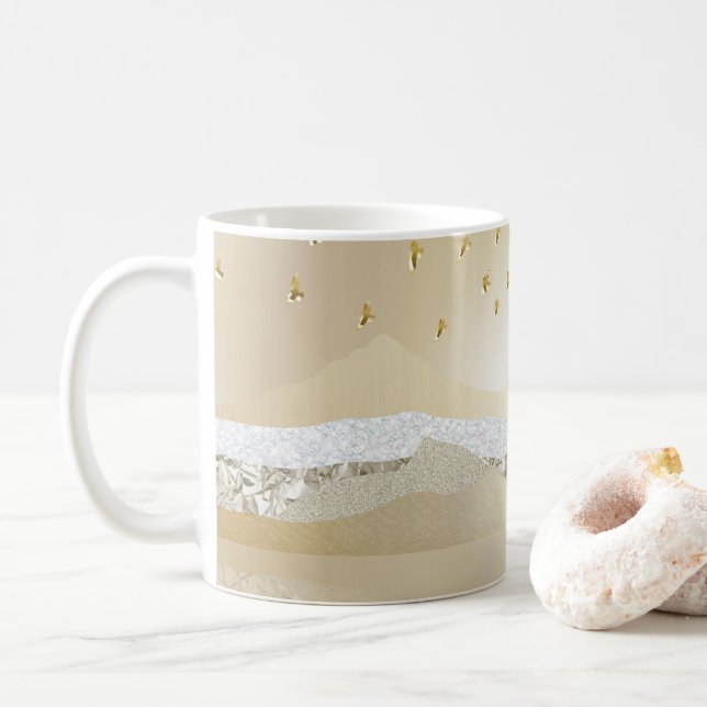 Mug Gold hiver Sunset Mountain Réflexion dans l'eau (Avec donut)