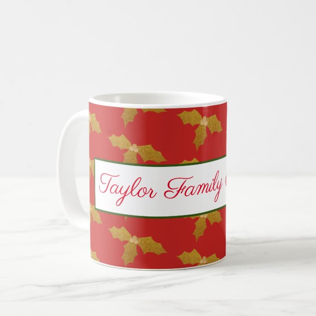 Mug Gold Holly sur Red Personnalisable (Devant gauche)