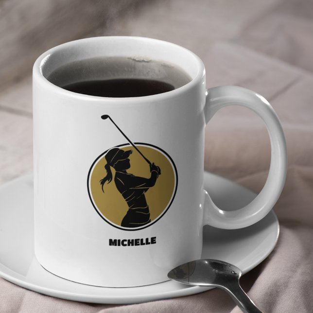 Mug Gold Ladies Golf Silhouette (Créateur téléchargé)