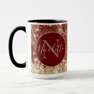 Mug Gold Lotus Mandala avec Gold Stars Monogram sur Re
