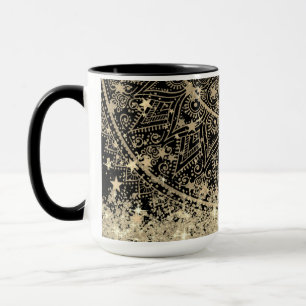 Mug Gold Lotus Mandala Gold Stars Parties scintillant