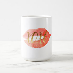 Mug Gold Love XOXO Aquarelle Lips