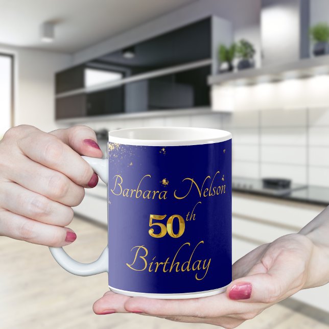 Mug Gold & Navy 50th Birthday Party Invitation (Créateur téléchargé)