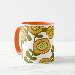 Mug Gold Olive Orange Floral Design © Cathy Thompson