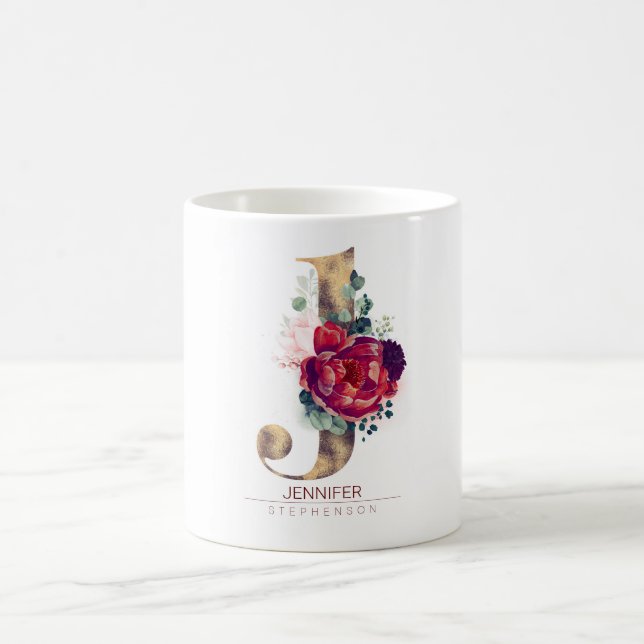 Mug Gold Parties scintillant J Monogramme Floral Bourg (Centre)