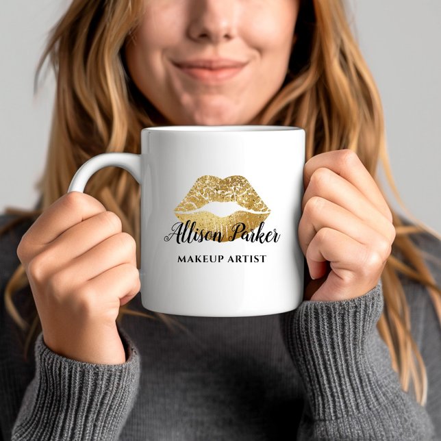 Mug Gold Parties scintillant Kiss Lips Artiste de maqu (Gold Glitter Kiss Lips Business Makeup Artist Coffee Mug)