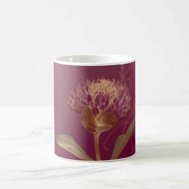 Mug Gold Protea Flower Burgundy Botanical Linework (Centre)