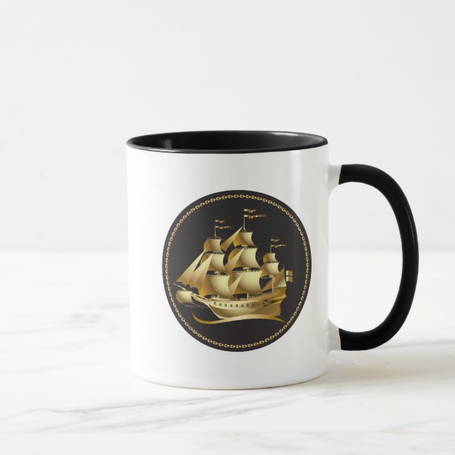 Mug Gold Sailboat Nautical (Droite)