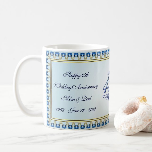 Mug Gold Sapphire Bleu 45e anniversaire Mariage (Avec donut)