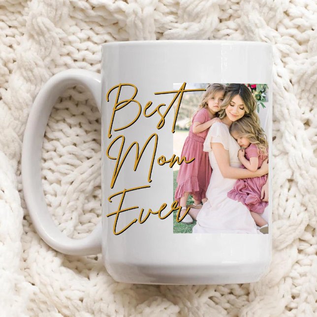 Mug Gold Script Meilleure maman Jamais Photo Anniversa (Gold Script Best Mom Ever Photo Birthday Coffee Mug)