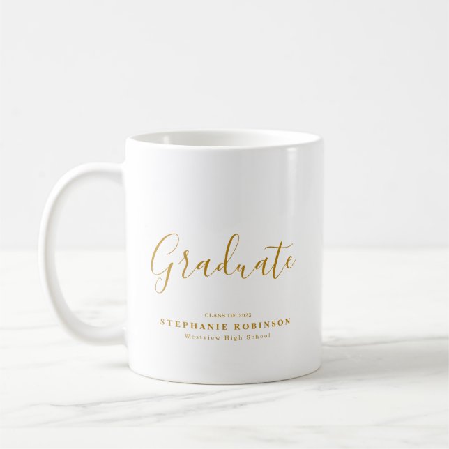 Mug Gold Script Modern Graduation Party Favoriser (Gauche)