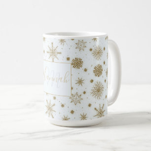 Mug Gold Snowflakes Design blanc