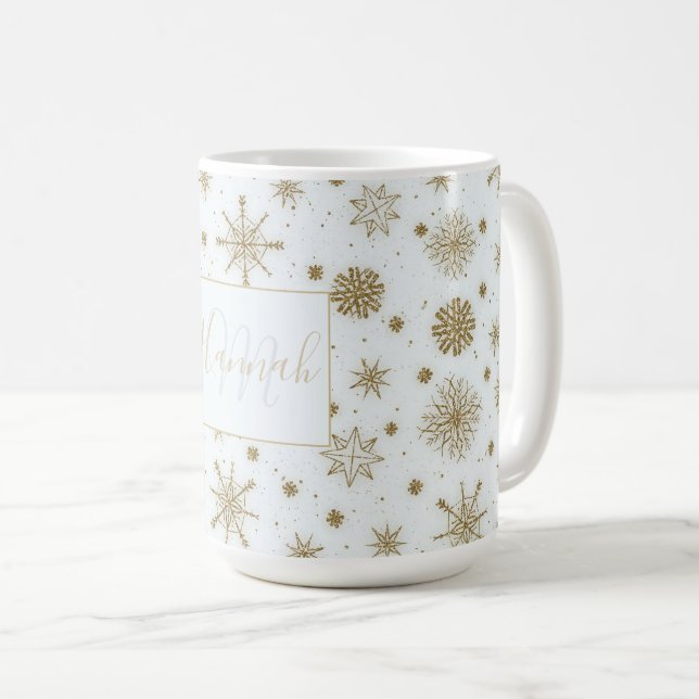 Mug Gold Snowflakes Design blanc (Devant droit)