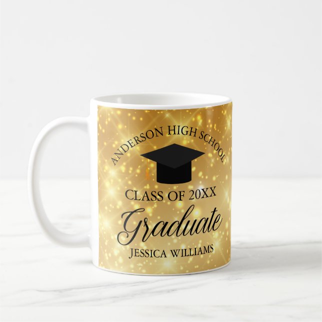 Mug Gold Sparkle Graduate Chic cadeau personnalisé (Gauche)
