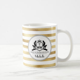Mug Gold Stripes & Diamonds Queen Personnalisé