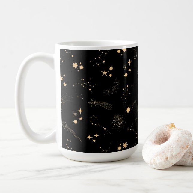 Mug Gold tournait étoiles comètes planètes ciel nuit (Avec donut)