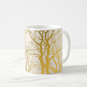 Mug Gold Tree Branches Motif Arrière - plan beige