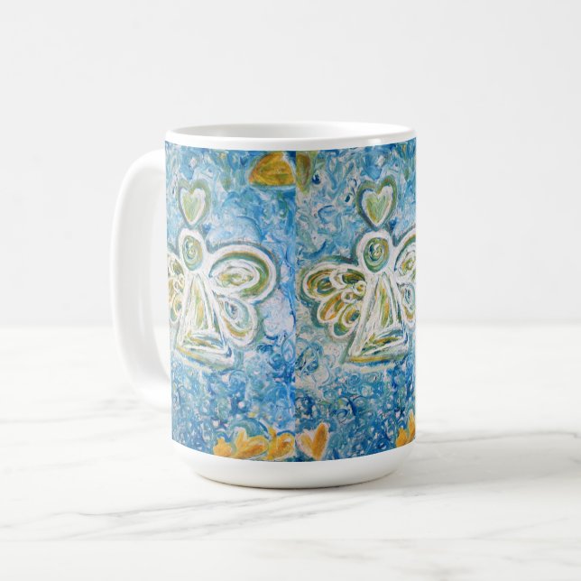 Mug Golden Blue Guardian Angel Art Custom Coffee Cup (Devant gauche)