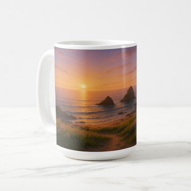 Mug Golden Drift : Coucher de soleil sur Fleur sauvage (Devant gauche)