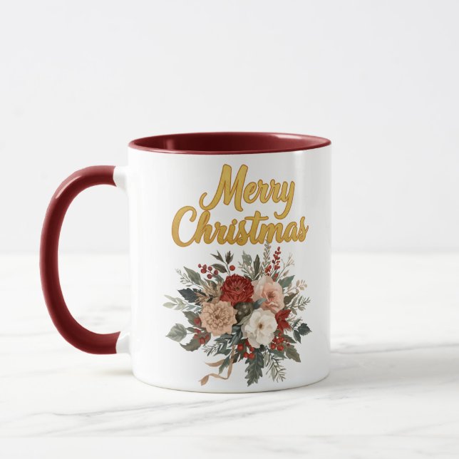 Mug Golden Floral Merry Christmas Bouquet (Gauche)