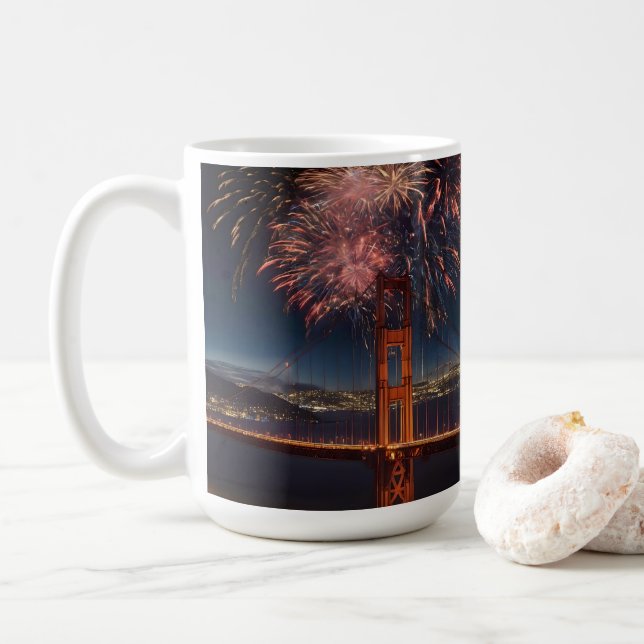 Mug Golden Gate Bridge Feu d'artifice de l'indépendanc (Avec donut)