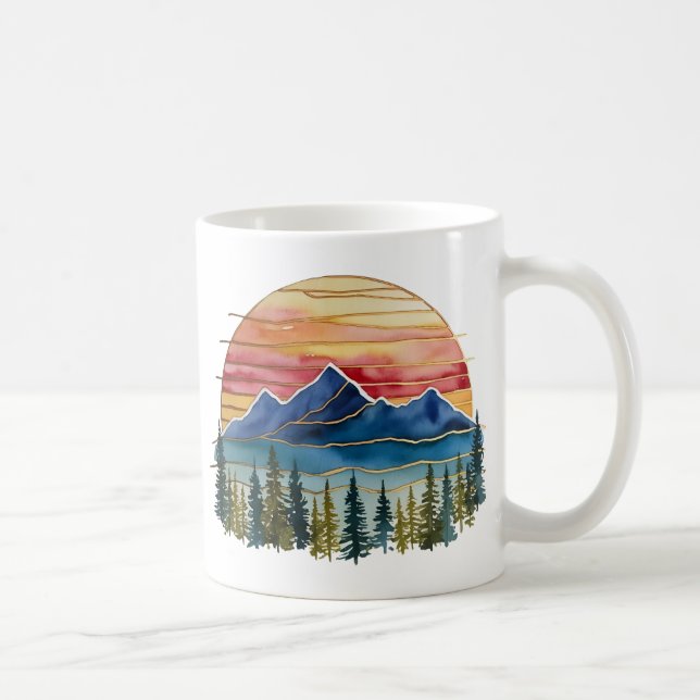 Mug Golden Horizon Watercolor Mountain Sunset Extérieu (Droite)