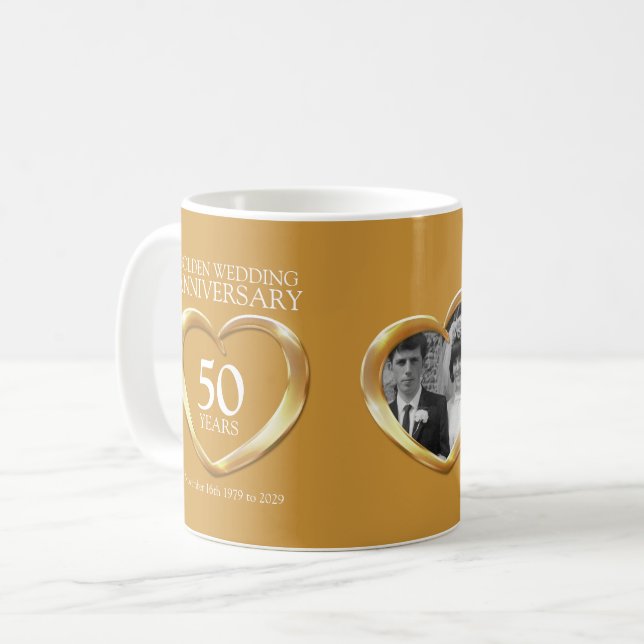 Mug Golden mariage anniversaire coeur 2 photos (Devant gauche)
