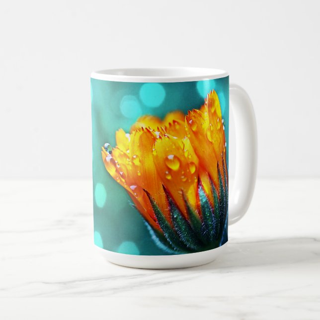 Mug Golden Marigold sur Turquoise Bokeh (Devant droit)