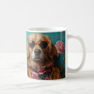 Mug Golden Retriever avec des roses de cœur pour la Sa