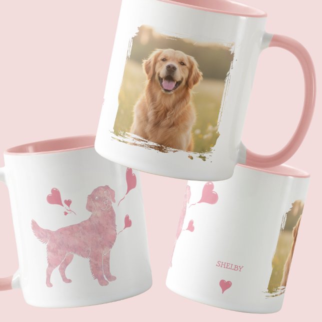 Mug Golden Retriever Custom Photo & Name Valentine (Créateur téléchargé)