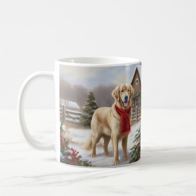 Mug Golden Retriever dans la neige Noël  (Gauche)