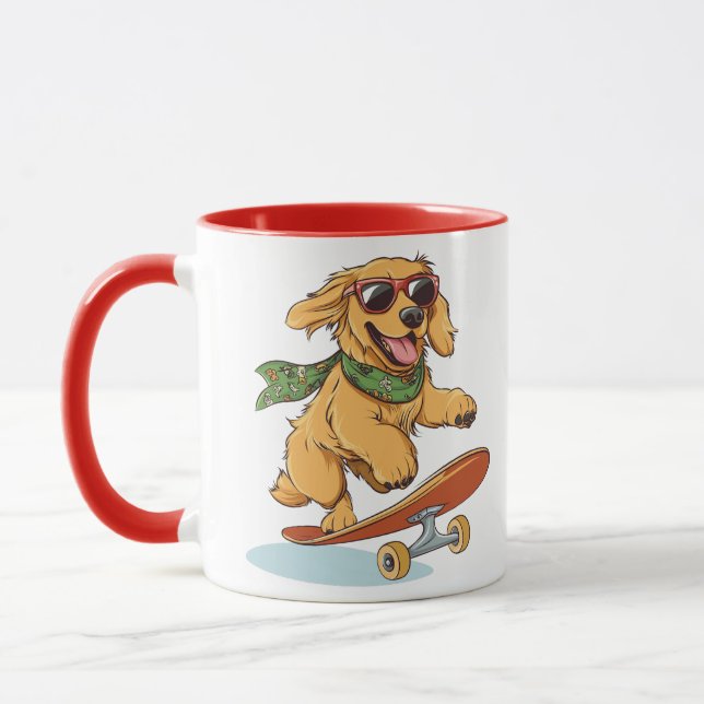 Mug Golden Retriever Dog Skateboarding (Gauche)