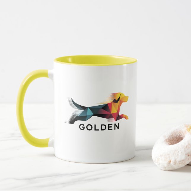 Mug Golden retriever poligonal en amarillo y azul (Avec donut)