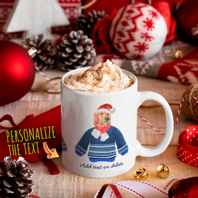 Mug Golden Retriever portant un pull moche bleu chien (Créateur téléchargé)