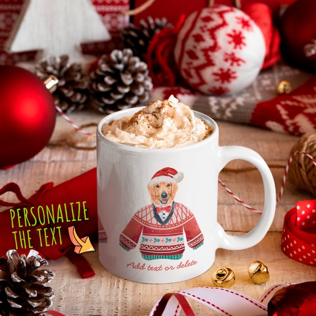 Mug Golden Retriever portant un pull moche rouge pour  (Créateur téléchargé)