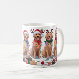Mug Golden Retriever Santa chapeau bois elfes Noël