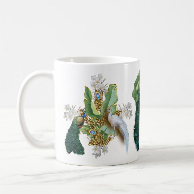 Mug Golden Royal Peacocks & Feathers (Gauche)